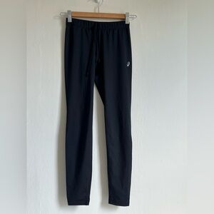 XS ASICS women’s essential running tights black drawstring full length leggings